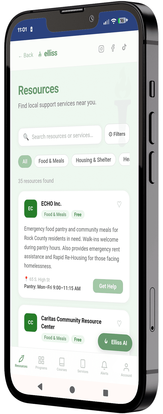 Elliss Resources tab